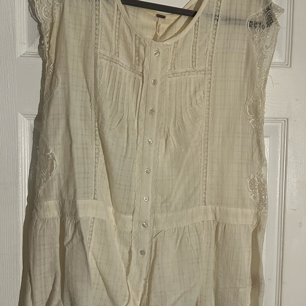Free People Cream Button-Down Blouse